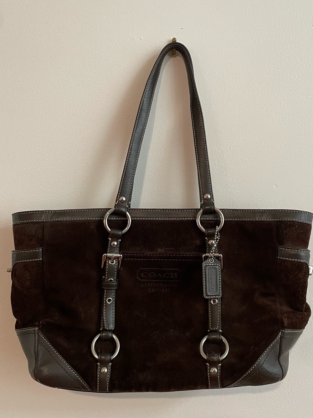 COACH VINTAGE HAMPTONS BROWN SUEDE GALLERY TOTE SHOULDER BAG Y2K